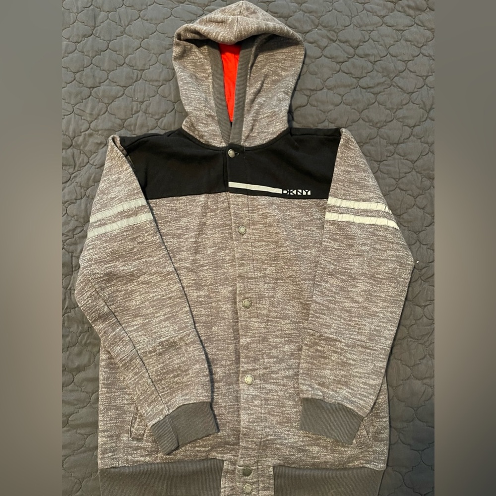 DKNY Hoodie Grey Button Up Jacket Big Boys Size: 18/20
